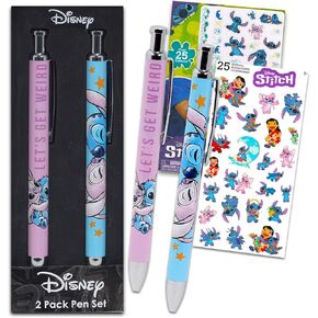 Disney Stitch Pens Set - Bundle with 2 Stitch and Angel Pens with Clip Plus Stickers, Tattoos for Stocking Stuffers Lilo and Stitch Stationery Gift Office Supplies