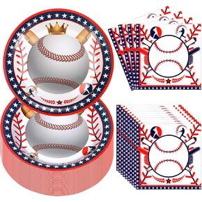 Umigy 100 Pcs Baseball Paper Plates and Napkins Set Baseball Party Supplies Decorations Disposable Tableware Dinner Lunch Dessert Appetizer for Sport Themed Birthday Baby Shower Party Favors Serves 50