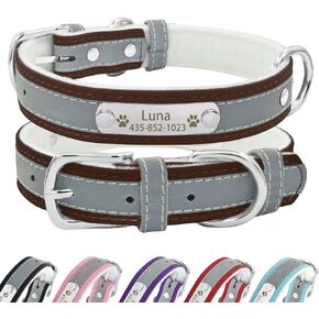 Personalized Reflective Leather Dog Collar with Warm Lining,Custom Dog Collar with Name Plate Engraved for Small Medium Large Dogs & Cats in Saudi Arabia
