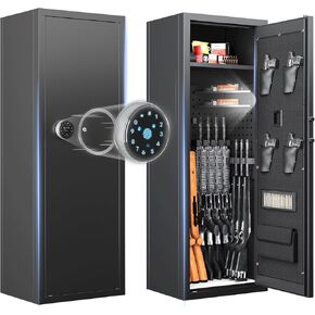 10-13 Gun Safe, Gun Safe for Rifles and Pistols, Large Rifle Safe, Biometric Gun Safe, Fingerprint Gun Safe for Rifles and Password Lock, Gun Cabinet with Adjustable Shelves (Assembly Required)