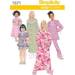 Simplicity 1571 Girl's Top, Pants, and Nightgown Sewing Patterns, Sizes 7-14