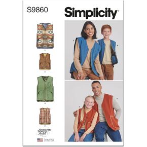 Simplicity Children's, Teens' and Adults' Lined Vests Pattern Packet by American Sewing Guild, Design Code S9860, Sizes XS - L/XS - XL, Multicolor