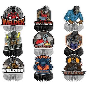 9 PCS Electric Welding Honeycomb Centerpieces Table Decorations Electric Welding Table Centerpieces for Electric Welding Party Supplies Electric Welder Birthday Party Decorations