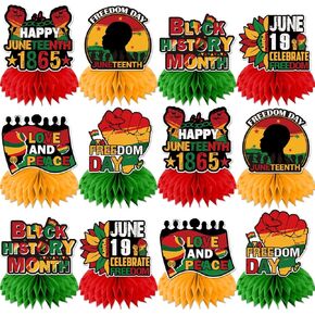 12 Pcs Juneteenth Decorations Honeycomb Centerpieces, 3D Freedom Day 1865 Juneteenth Table Decorations, Juneteenth Decorations for Party Honeycomb Centerpiece, Juneteenth Party Honeycomb Centerpiece