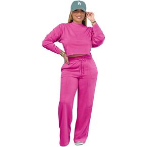 ملابس Fastkoala النسائية المكونة من قطعتين، بدلة رياضية كاجوال بأكمام طويلة، بلوفر مع بناطيل فضفاضة، أطقم ملابس رياضية، أزرق XL in Kuwait