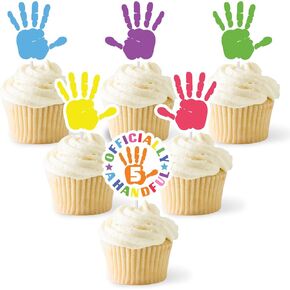 36pcs Officially A Handful 5 Cupcake Toppers, High Five, Cheers to 5 Years Old, Happy 5th Birthday Party Decorations Supplies for Boys Girls