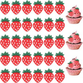 30 Pack Strawberry Cupcake Toppers Cake Topper Decor Strawberry Theme Resin Berry Party Shortcake Cake Decorations, Flat Back Strawberries Embellishment Charms for DIY Crafts Hair Clips