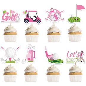 40 Pcs Golf Party Decorations, Golf Themed Pink & Green Cupcake Toppers, Fun Birthday Party Supplies (8 Designs)