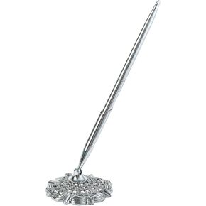 lasenersm 1 Piece Pen Holder Hollow Round Pen Holder Signing Pen Set Pen Stand Guest Sign In Pen and Pen Stand Set Wedding Signing Pen Set Wedding Guest Book Pen with Stand, Silver