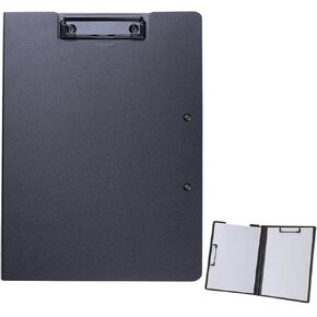 A4 Foldable Clipboard, 360 Degree Cover Clipboard File Folder, Plastic Letter Size Binder Clip Board with Vertical Double Clips Metal Clip for Office/Interviews Documents/Work/Teacher, Black