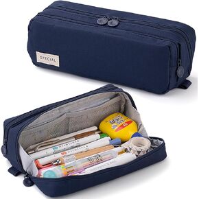 Pencil Case Large Capacity Pencil Pouch Pen Bag with Extendable Big Compartment, Double Zipper Pencil Pouch School Office Stationery Organizer Bag for Girls Boys Teen Adults Men Women (Light Blue)