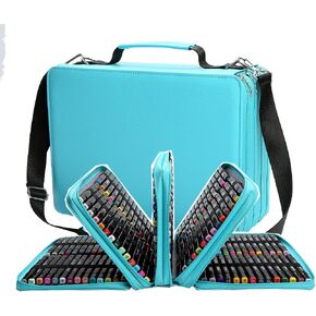 New 224 Slots Marker Case Lipstick Organizer-PU Leather Markers Holder Marker Organize for Markers and Sketch Markers (Black, 224 Slots)