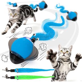 Interactive Cat Toy Ball - Flapping Cat Toys for Indoor Cats with 3 Modes and 2 Feather Tails, Smart Motion Activated Cat Toys for Chase Exercise, Rechargeable Rolling Ball That Keep Them Busy