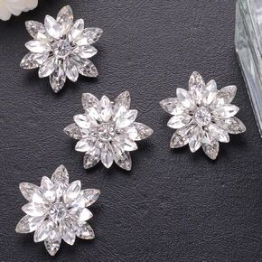 10 PCS Flower Rhinestone Buttons Embellishments, Sparkly Crystal Decorations for Sewing Crafts Clothing DIY Jewelry Making Wedding Accessory Bouquet (Clear-1)