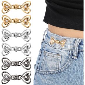 6 Set Pants Waist Tightener Heart Waist Adjuster for Loose Pants Jeans to Make Smaller Pearl No Sew Pants Clips for Waist No Sewing Decoration Accessories