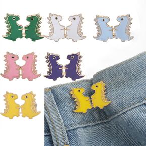 6 Sets Instant Pant Waist Tightener-Cute Dinosaur Button Pins for Jeans,Detachable Jean Buttons for Loose Jeans, No Sew and No Tools Button Pins for Jeans, Adjustable Jean Buttons Pins