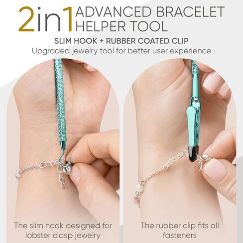 Bracelet Helper Tool with Hook - Fastener Helper Tool for Bracelet, Necklace, Jewelry, Watch - Clip, Clasp Helper - Portable, Easy-to-Use, Made of Metal - Teal in Saudi Arabia