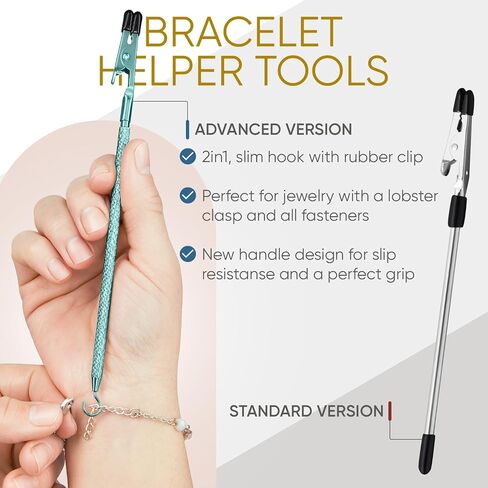 Bracelet Helper Tool with Hook - Fastener Helper Tool for Bracelet, Necklace, Jewelry, Watch - Clip, Clasp Helper - Portable, Easy-to-Use, Made of Metal - Teal in Saudi Arabia