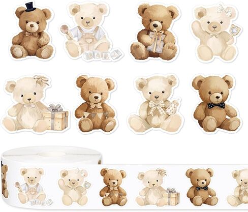 1000pcs دب ملصق الكرتون بني لاصق ملصق ملصق ملصق ملصق لعيد الميلاد لحفل استحمام الطفل اللوازم ، 8 تصميمات in Saudi Arabia