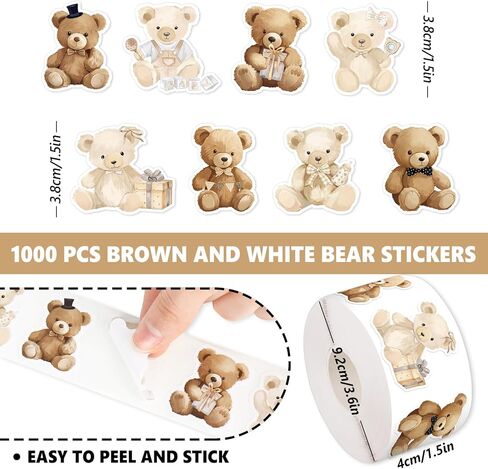 1000pcs دب ملصق الكرتون بني لاصق ملصق ملصق ملصق ملصق لعيد الميلاد لحفل استحمام الطفل اللوازم ، 8 تصميمات in Saudi Arabia