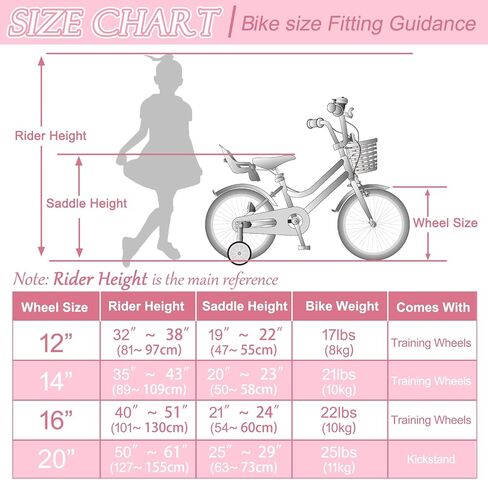 Glaf Toddler Bike 3-5 12 14 16 20 Inch Girls Bike Training Wheels and Baby Doll Seat for 2-12 Years Old Kids Bike Bicycle with Basket Adjustable Seat in Kuwait