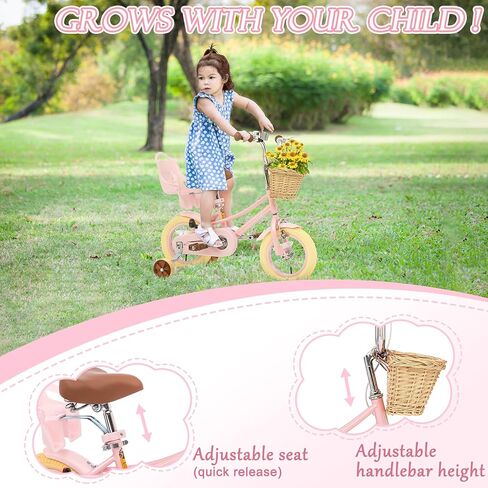 Glaf Toddler Bike 3-5 12 14 16 20 Inch Girls Bike Training Wheels and Baby Doll Seat for 2-12 Years Old Kids Bike Bicycle with Basket Adjustable Seat in Kuwait
