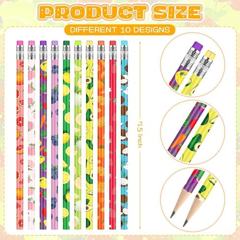 Kosiz 400 Pcs Assortment Colorful Fun Pencils Pre Sharpened Wooden Pencil with Back to School 10 Fruit Styles Pen Novelty Kids School Supplies Student Reward Stationery Party Favors in Saudi Arabia