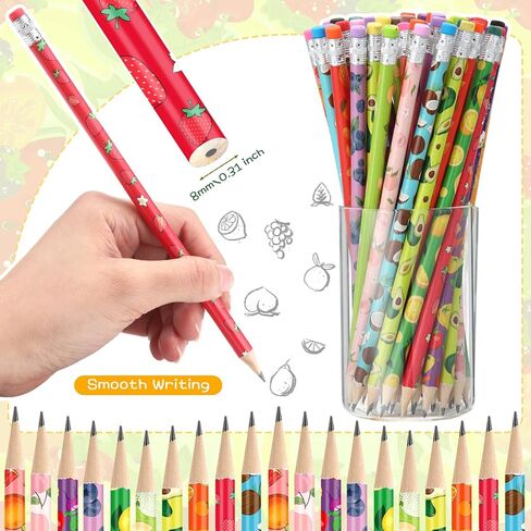 Kosiz 400 Pcs Assortment Colorful Fun Pencils Pre Sharpened Wooden Pencil with Back to School 10 Fruit Styles Pen Novelty Kids School Supplies Student Reward Stationery Party Favors in Saudi Arabia