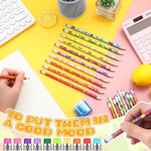 Kosiz 400 Pcs Assortment Colorful Fun Pencils Pre Sharpened Wooden Pencil with Back to School 10 Fruit Styles Pen Novelty Kids School Supplies Student Reward Stationery Party Favors in Saudi Arabia