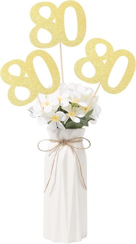 Gexolenu No 80 ، 10 Pack Gold Gold Gold 80th Birthday Centers for Tables ، رقم 80 طاولة عيد ميلاد Toppers Party Party Concss Supplies Supplies in Kuwait