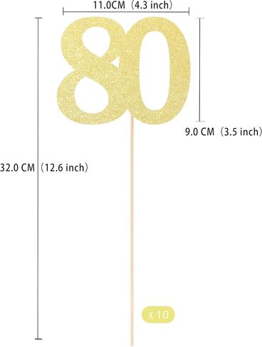 Gexolenu No 80 ، 10 Pack Gold Gold Gold 80th Birthday Centers for Tables ، رقم 80 طاولة عيد ميلاد Toppers Party Party Concss Supplies Supplies in Kuwait
