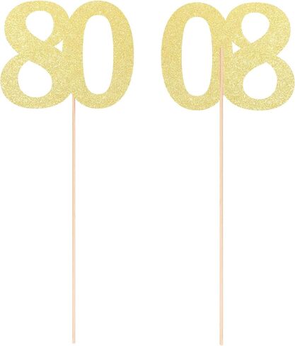 Gexolenu No 80 ، 10 Pack Gold Gold Gold 80th Birthday Centers for Tables ، رقم 80 طاولة عيد ميلاد Toppers Party Party Concss Supplies Supplies in Kuwait