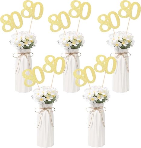 Gexolenu No 80 ، 10 Pack Gold Gold Gold 80th Birthday Centers for Tables ، رقم 80 طاولة عيد ميلاد Toppers Party Party Concss Supplies Supplies in Kuwait