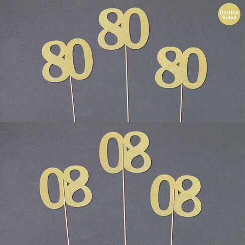 Gexolenu No 80 ، 10 Pack Gold Gold Gold 80th Birthday Centers for Tables ، رقم 80 طاولة عيد ميلاد Toppers Party Party Concss Supplies Supplies in Kuwait