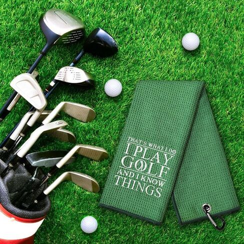 DYJYBMY That's What I Do I Play Golf and I Know Things Golf Towel, Embroidered Black Golf Towels for Golf Bags with Clip, Golf Gift for Men, Birthday Gifts for Golf Fan, Retired Gifts for Coworker in Kuwait
