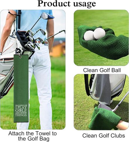 DYJYBMY That's What I Do I Play Golf and I Know Things Golf Towel, Embroidered Black Golf Towels for Golf Bags with Clip, Golf Gift for Men, Birthday Gifts for Golf Fan, Retired Gifts for Coworker in Kuwait