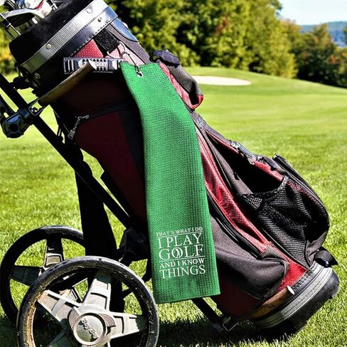DYJYBMY That's What I Do I Play Golf and I Know Things Golf Towel, Embroidered Black Golf Towels for Golf Bags with Clip, Golf Gift for Men, Birthday Gifts for Golf Fan, Retired Gifts for Coworker in Kuwait