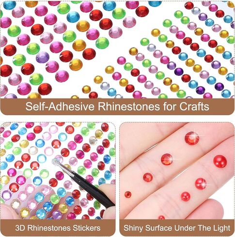 uxcell 1394 PCS 4MM/6MM RHINESTONE ملصقات للحرف اليدوية ، و 4 ورقة ملصقات راينستون مستديرة ذاتية ، وملصقات مجوهرات الحرف الكريستالية للأظافر ، والمكياج ، والمهرجان (الأحمر) in Saudi Arabia