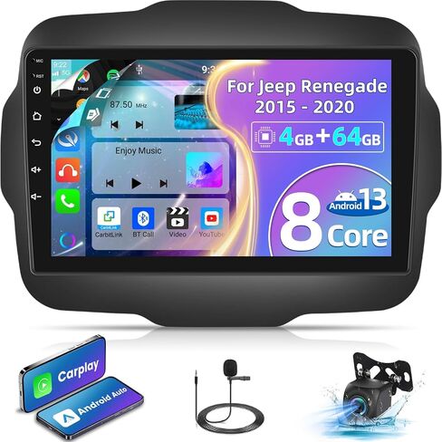 8-Core Android 13 Stereo for Jeep Renegade 2015 2016 2017 2018 2019 2020 with DSP+32EQ - 2+64G 9 inch IPS 1280 * 720 Touchscreen Upgrade Radio - Wireless Carplay/Android Auto/WiFi + AHD Backup Camera in Saudi Arabia