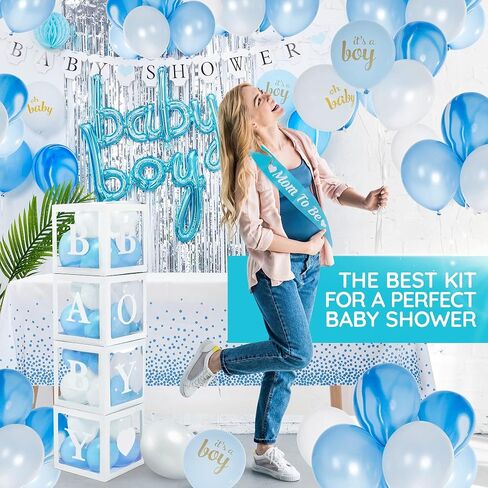 Baby Shower Decorations for Boy - All-in-One Inclusive Baby Boy Shower Blue Decorations JUMBO 165 Pcs Set - Welcome First Birthday Photo Shoot Décor Balloons Arch Boxes with Letters Kit in Saudi Arabia