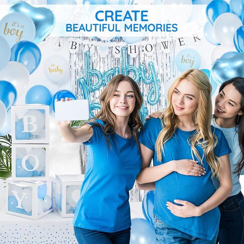 Baby Shower Decorations for Boy - All-in-One Inclusive Baby Boy Shower Blue Decorations JUMBO 165 Pcs Set - Welcome First Birthday Photo Shoot Décor Balloons Arch Boxes with Letters Kit in Saudi Arabia