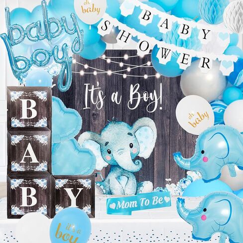 Baby Shower Decorations for Boy - All-in-One Inclusive Baby Boy Shower Blue Decorations JUMBO 165 Pcs Set - Welcome First Birthday Photo Shoot Décor Balloons Arch Boxes with Letters Kit in Saudi Arabia
