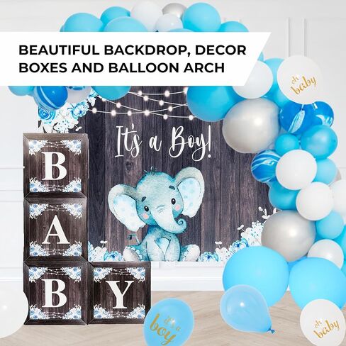 Baby Shower Decorations for Boy - All-in-One Inclusive Baby Boy Shower Blue Decorations JUMBO 165 Pcs Set - Welcome First Birthday Photo Shoot Décor Balloons Arch Boxes with Letters Kit in Saudi Arabia