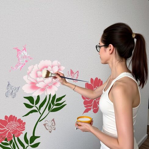 7pcs الحائط الإستنسل الأزهار الكبيرة من أجل الطلاء ، رسم 12 بوصة ، ديكور استنسل الأزهار على الحائط الخشبي للأثاث الورقي القابل لإعادة الاستخدام in Saudi Arabia
