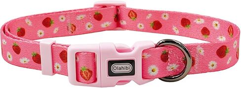Dog Collar and Leash Set, Floral Pattern, Polyester Material, 5ft Leash, for Puppy Dogs.(XS, Strawberry) in Kuwait