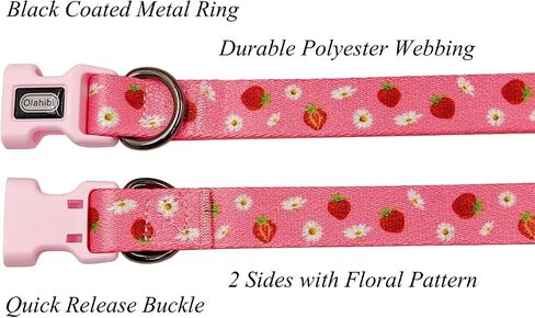 Dog Collar and Leash Set, Floral Pattern, Polyester Material, 5ft Leash, for Puppy Dogs.(XS, Strawberry) in Kuwait