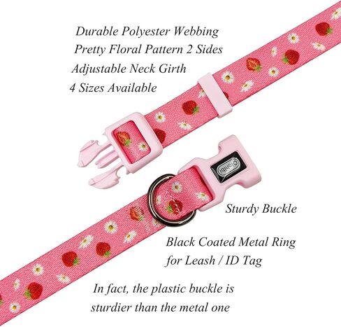 Dog Collar and Leash Set, Floral Pattern, Polyester Material, 5ft Leash, for Puppy Dogs.(XS, Strawberry) in Kuwait