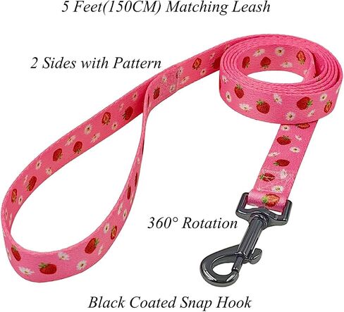 Dog Collar and Leash Set, Floral Pattern, Polyester Material, 5ft Leash, for Puppy Dogs.(XS, Strawberry) in Kuwait
