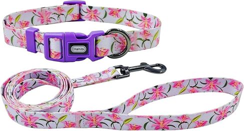 Dog Collar and Leash Set, Floral Pattern, Polyester Material, 5ft Leash, for Puppy Dogs.(XS, Strawberry) in Kuwait
