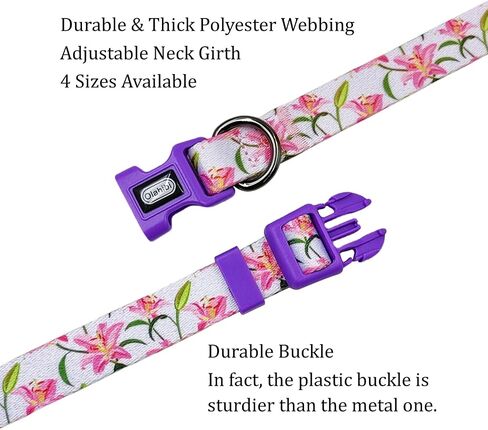 Dog Collar and Leash Set, Floral Pattern, Polyester Material, 5ft Leash, for Puppy Dogs.(XS, Strawberry) in Kuwait